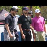 Claude Giroux, Thomas Chabot and Josh Norris at the PGA Tour Canada Pro-Am