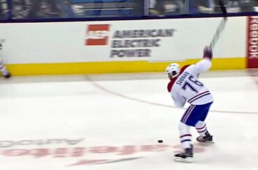 Subban fires a rocket from center ice past Korpisalo