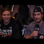 Michael Del Zotto talks to team Foodie, Brayden Schenn