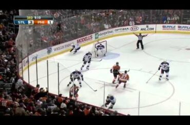 Brian Elliott instinctive blocker save vs Flyers 22 October 2011