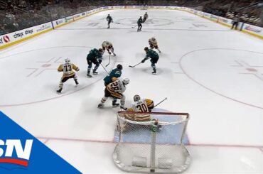 Sharks' Tomas Hertl Bounces Off Evegni Malkin Dangles Jack Johnson for great goal