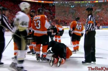 B.Schenn big hit on Martin, Asham goes after him