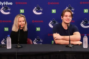 "No I'm not nervous"  Canucks rookie Vasily Podkolzin speaks to media before rookie camp