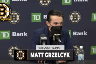 Matt Grzelcyk reacts to his winning goal in Edmonton | Bruins vs Oilers Postgame Press Conference