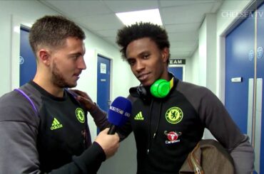 FUNNY!  PLAYERS REACT TO BEAUTIFUL GOALS: Hazard interviews Willian, Costa and Oscar