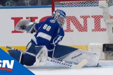 Andrei Vasilevskiy Pulls A Behind-The-Back Glove Save On Mathew Barzal