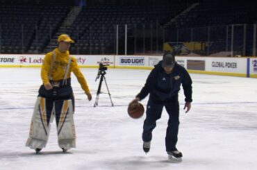 Predators hit the ice for a game of basketball HORSE