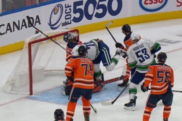 Kris Russell Cross Checks Tanner Pearson Into Mike Smith, Smith Stares Down Pearson