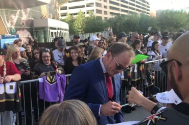 Nate Schmidt of Vegas Golden Knights signs autographs before game. October 2, 2019