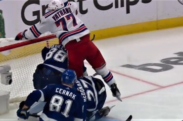 Frank Vatrano Crashes into Andrei Vasilevskiy on the Drive to the Net