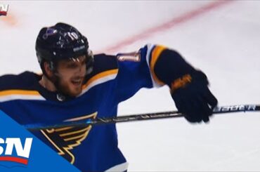 Blues’ Brayden Schenn Celebrates Scoring By Snapping Stick