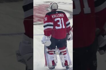 NJ Devils Goaltender Erik Kallgren gets loose before Preseason Opener