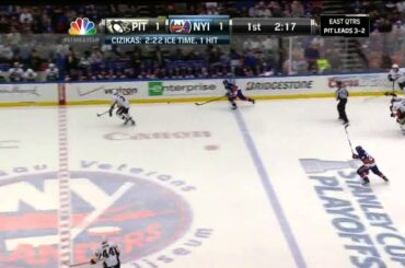Casey Cizikas gets hit by skate in throat May 11 2013 Pittsburgh Penguins vs NY Islanders NHL Hockey