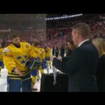 Lias Andersson throws silver medal at a fan at the world juniors