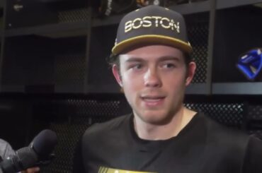 Johnny Beecher on First NHL FIGHT | Bruins Postgame Interview