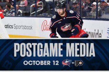 Adam Fantilli records first NHL point in debut | Postgame Media (10/12/23)