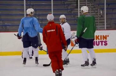 Evgeny Kuznetsov Practices Faceoffs with Jay Beagle