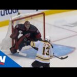 Charlie Coyle Bats Puck Out Of Midair Past Petr Mrazek Into Goal