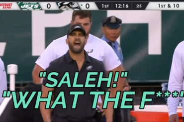 Jalen Hurts takes a NASTY hit on sideline & Nick Sirianni yells at Robert Saleh