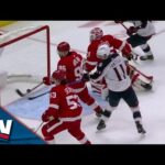 Blue Jackets' Adam Fantilli Flashes Wicked Hand-Eye Batting In Puck Off End Boards vs. Red Wings