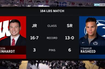 184 LBS: Mason Reinhardt (Wisconsin) vs #7 Shakur Rasheed (Penn State)