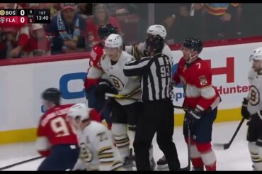 Nick Cousins HAMMERS Charlie McAvoy and scrum ensues