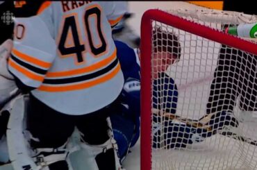 Brad Marchand mugs James van Riemsdyk and rips off his helmet after the whistle