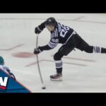 Devils' Jack Hughes Shows Off Wheels Before Scoring Wrister Top Shelf vs. Sharks