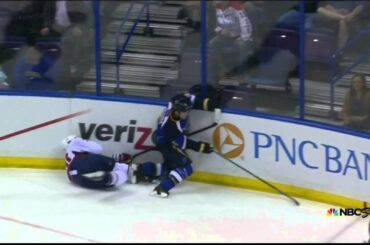 Marcus Johansson collides with Troy Brouwer Washington Capitals vs St. Louis Blues v 4/8/14 NHL