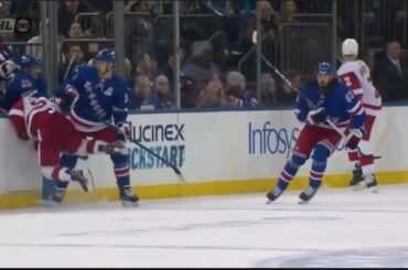 Chris Kreider Hits Alex Debrincat And Debrincat's Face Goes Into The Boards