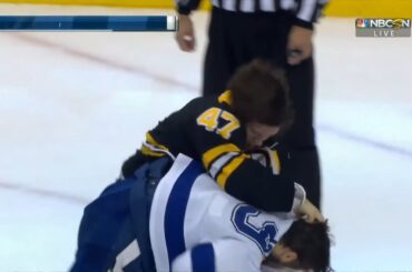 Torey Krug's Two-Handed Slash Against Tyler Johnson, Krug And Johnson Fight After Goal