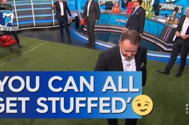 TJ walks off after getting roasted for bizarre question (Lou's Handball) - Sunday Footy Show