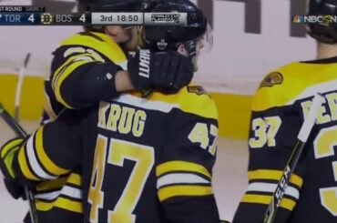 Torey Krug ties the game 4-4 early in the third (Leafs vs. Bruins 2018 NHL Playoffs)