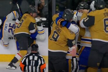 Jack Eichel HAMMERS Owen Power, Scrum Ensues