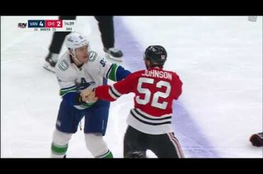 Nikita Zadorov Gets Game Misconduct For Fighting Reese Johnson After His Hit On Elias Pettersson