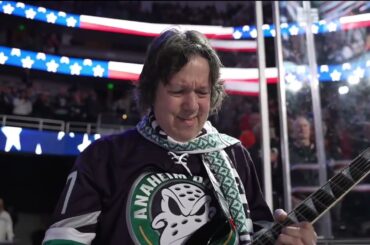 Dave Hill plays American and Canadians national anthems at Anaheim Ducks vs. Toronto Maple Leafs