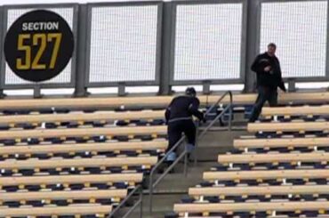 Jordan Staal reaching the top of Heinz Field