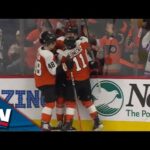 Flyers' Sean Couturier Banks Home Game-Tying Goal Off Flames' Jacob Markstrom