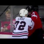 NHL hockey fight - Nathan Bastien(Devils) vs. Alex Vlasic(Black Hawks)