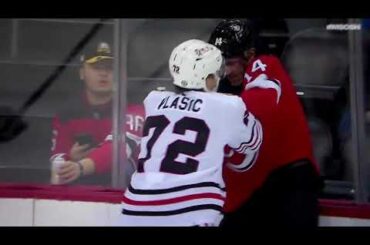 NHL hockey fight - Nathan Bastien(Devils) vs. Alex Vlasic(Black Hawks)