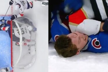 Matthew Tkachuk started beating Samuel Girard right in the goal and started a massive fight