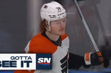 Flyers' Owen Tippett Dances Around Blues' Justin Faulk Then Roofs A Backhander Top Shelf