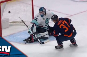 Leon Draisaitl Sends A Nice Backhand Feed To Warren Foegele Who Rips It Home