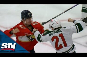 Panthers' William Lockwood Helped Off Ice After Dropping Gloves With Wild's Brandon Duhaime