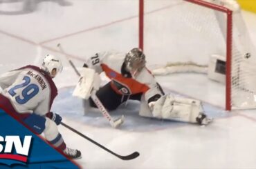 Nathan MacKinnon Rips One Past Flyers' Carter Hart On A Break Away