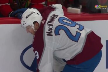 Nathan MacKinnon broke his stick after a big hit from Colin Blackwell and started a fight in rage