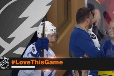 Young fan receives fist bump from Steven Stamkos after goal