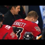 Sam Bennett takes Frederik Andersen shot to face, leaves bleeding