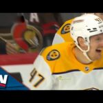 Predators' Michael McCarron Takes Advantage Of Fortuitous Bounce Off Glass To Score From Slot