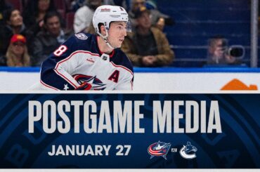 Boone Jenner, Alexandre Texier, Zach Werenski and HC Pascal Vincent | Postgame Media (1/28/24)